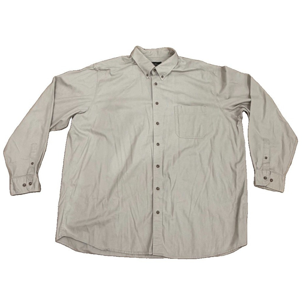 Eddie Bauer Men's 3XLT Tall Button Down Shirt Beige 100% Cotton Long Sleeve